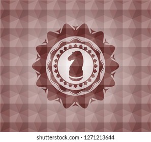 chess knight icon inside red badge with geometric background. Seamless.