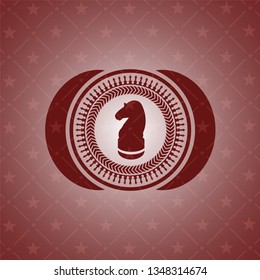 chess knight icon inside red emblem. Retro