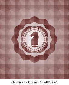 chess knight icon inside red seamless geometric pattern emblem. Seamless.