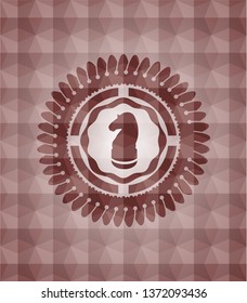 chess knight icon inside red emblem or badge with geometric pattern background. Seamless.
