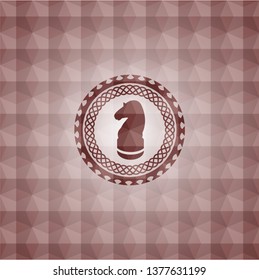 chess knight icon inside red geometric pattern emblem. Seamless.