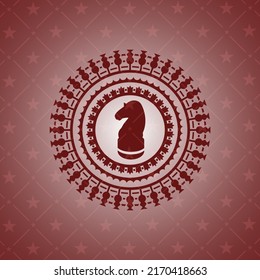 chess knight icon inside red emblem. Retro. 