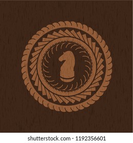 chess knight icon inside retro style wooden emblem