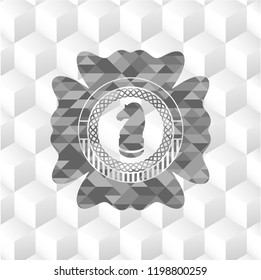 chess knight icon inside retro style grey emblem with geometric cube white background