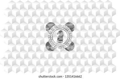 chess knight icon inside retro style grey emblem with geometric cube white background