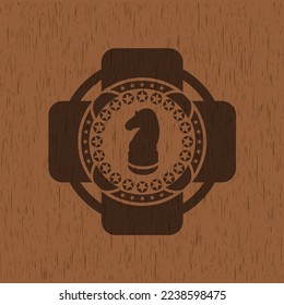 chess knight icon inside retro style wood emblem. 