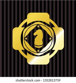 chess knight icon inside shiny emblem