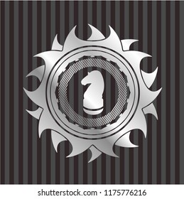 chess knight icon inside silver badge