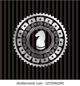 chess knight icon inside silver badge