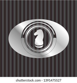 chess knight icon inside silver badge or emblem