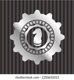 chess knight icon inside silvery emblem