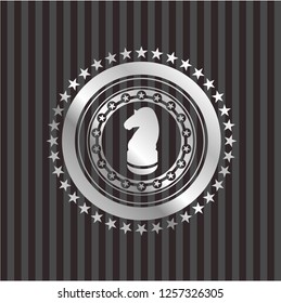 chess knight icon inside silvery shiny emblem