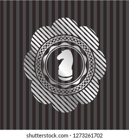 chess knight icon inside silvery shiny emblem