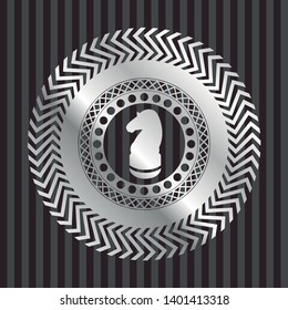 chess knight icon inside silvery badge