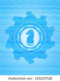 chess knight icon inside sky blue water wave emblem background.