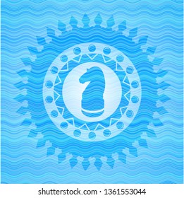 chess knight icon inside sky blue water wave style badge.