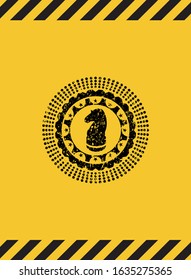chess knight icon inside warning sign, black grunge emblem. Vector Illustration. Detailed.