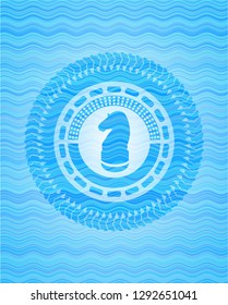 chess knight icon inside water representation emblem.