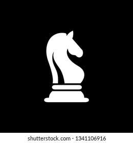 Chess Knight Icon On Black Background. Black Flat Style Vector Illustration.