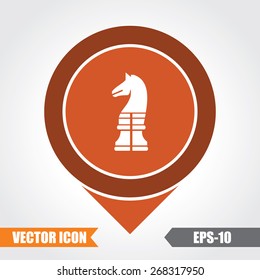 Chess Knight Icon On Map Pointer. Eps.-10.