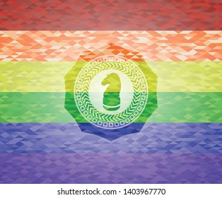 chess knight icon on mosaic background with the colors of the LGBT flag