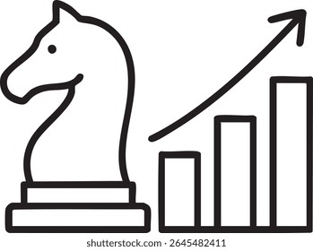 Um ícone de cavaleiro de xadrez é posicionado ao lado de um gráfico de barras com tendência ascendente, simbolizando o crescimento estratégico dos negócios e o sucesso.