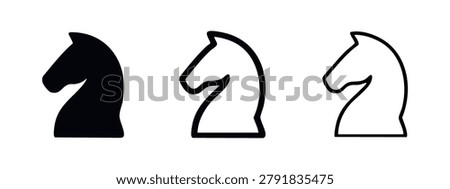 Chess Knight Icon Set, Minimalist Game Strategy Symbol