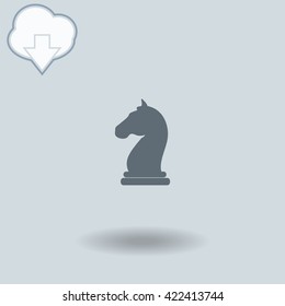 Chess knight icon with shadow. Cloud of download with arrow.