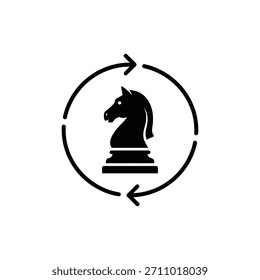 Chess knight inside circular arrow symbolizing continuous strategy