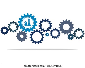 Chess knight with king and gear in chess game Business strategy concept illustration