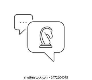 Chess Knight line icon. Chat bubble design. Marketing strategy symbol. Business targeting sign. Outline concept. Thin line marketing strategy icon. Vector