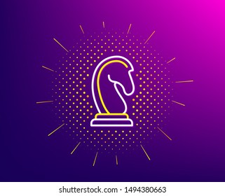 Chess Knight line icon. Halftone pattern. Marketing strategy symbol. Business targeting sign. Gradient background. Marketing strategy line icon. Yellow halftone pattern. Vector