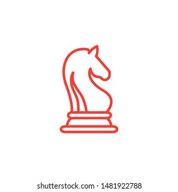 Chess Knight Line Red Icon On White Background. Red Flat Style Vector Illustration.