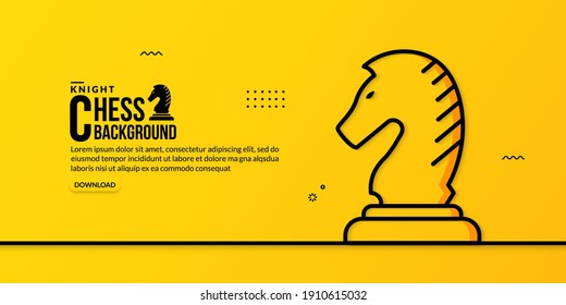 Chess knight linear illustration on yellow background, concept of business strategy and management