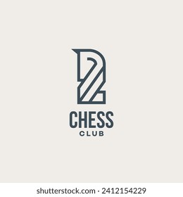 Chess knight logo design template. Linear graphic style. Vector illustration.