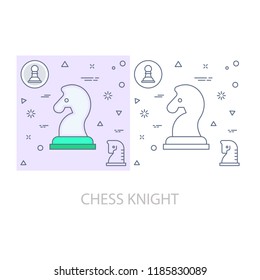  chess knight Modern flat color line vector icon