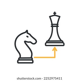 Chess knight move color icon. Grandmaster and chess player makes move. Infographics and educational material. Strategy and planning. Game of logic and intelligence. Cartoon flat vector illustration