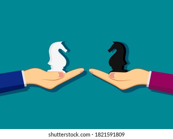 chess knight on the hands of a businessman. Strategic mobility concept. The concept of business competition