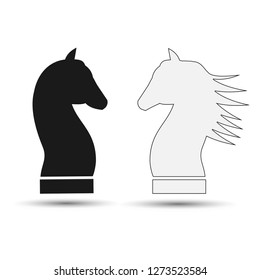 Chess knight. Profile of a black and white horse.