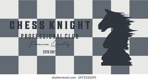 chess knight rectangle template vector vintage illustration, typography and knight