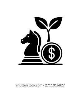 Cavalo de xadrez com crescente gráfico de barras simbolizando o crescimento do investimento