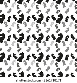 Chess knight seamless pattern. Black and white vector illustration.