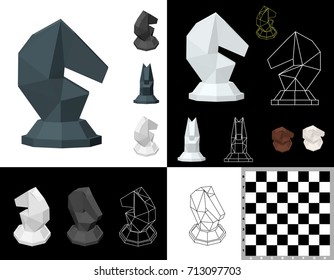 Chess knight set. 3d Vector illustration. Isometric projection.Front view.