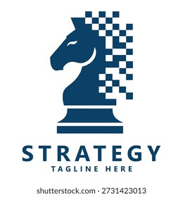 Chess knight strategy logo with pixelated mane template icon