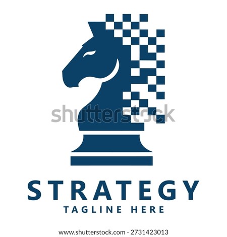 Chess knight strategy logo with pixelated mane template icon