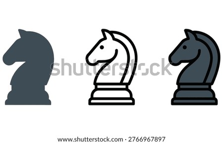 Chess knight symbol in three distinct graphic styles vector art