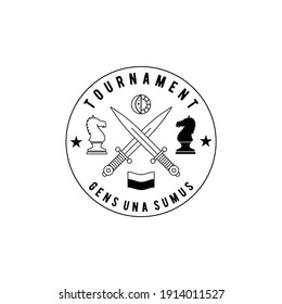The chess knight tournament fighting logo vector badge illustration 