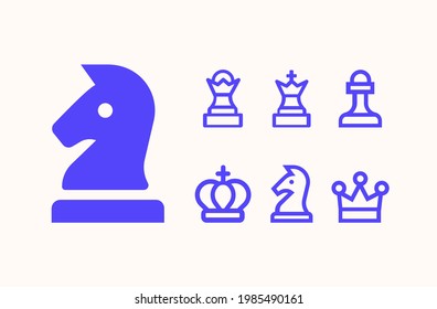 Chess knight vector icon set. Game, strategy