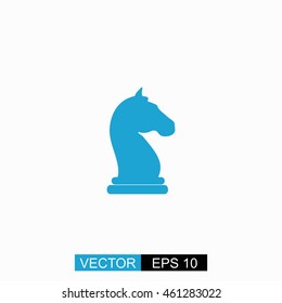 Chess knight vector. Isolated blue icon on white background.