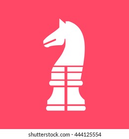 Chess Knight white icon on magenta color background. Eps-10.